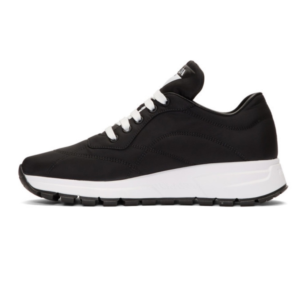 Prada Unisex Black Nylon Leather Prax 01 Sneakers - Picture 3 of 5